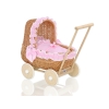 Natuurlijke Poppenwagen van Riet Roze Wit Polkaprikker