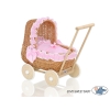 Natuurlijke Poppenwagen van Riet Roze Wit Polkaprikker