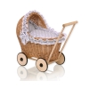 Natuurlijke Poppenwagen van Riet Wit Grijs Polkaprikker