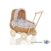 Natuurlijke Poppenwagen van Riet Wit Grijs Polkaprikker
