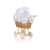 Natuurlijke Poppenwagen van Riet Wit Marineblauw Polkaprikker