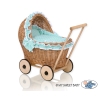 Natuurlijke Rieten Poppenwagen Mint Polkaprikker