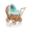Natuurlijke Rieten Poppenwagen Mint Polkaprikker
