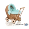 Natuurlijke Rieten Poppenwagen Mint Polkaprikker