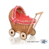 Natuurlijke Rieten Poppenwagen Rood Polkaprikker