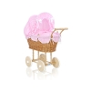 Natuurlijke Rieten Poppenwagen Roze Wit Polkaprikker