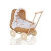 Natuurlijke Rieten Poppenwagen Wit Marineblauw Polkaprikker