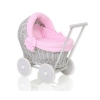 Poppenwagen riet met kap Grijs