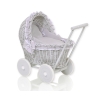 Poppenwagen riet met kap Grijs