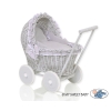 Poppenwagen riet met kap Grijs