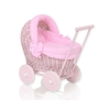 Poppenwagen riet met kap Roze