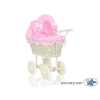 Poppenwagen riet met kap Roze