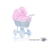Poppenwagen riet met kap Roze Blauw Polkaprikker