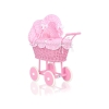 Poppenwagen riet met kap Roze Geruit