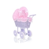 Poppenwagen riet met kap Roze Purper Geruit