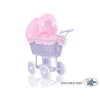 Poppenwagen riet met kap Roze Purper Geruit