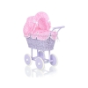 Poppenwagen riet met kap Roze Purper Geruit