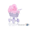 Poppenwagen riet met kap Roze Purper Geruit