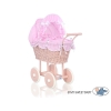 Poppenwagen riet met kap Roze Wit Polkaprikker Poederroze