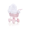 Poppenwagen riet met kap Wit