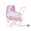 Poppenwagen riet met kap Wit