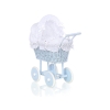 Poppenwagen riet met kap Wit Blauw