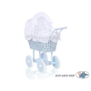 Poppenwagen riet met kap Wit Blauw