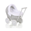 Poppenwagen riet met kap Wit Grijs