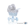 Poppenwagen riet met kap Wit Grijs Blauw Polkaprikker