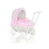Poppenwagen Riet  Roze Wit