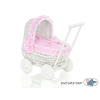 Poppenwagen Riet  Roze Wit