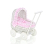 Poppenwagen Riet  Roze Wit Polkaprikker