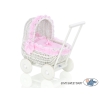 Poppenwagen Riet  Roze Wit Polkaprikker