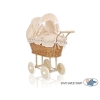 Poppenwagen Rotan Wit Beige Polkaprikker