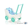 Poppenwagen van Hout met Dekentje Mint Wit