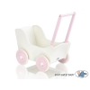 Poppenwagen van Hout met Dekentje Roze Wit