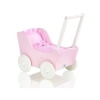 Poppenwagen van Hout met Dekentje Roze Wit