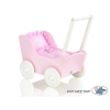 Poppenwagen van Hout met Dekentje Roze Wit