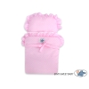 Poppenwagen van Hout met Dekentje Roze Wit