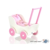 Poppenwagen van Hout met Dekentje Wit
