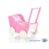 Poppenwagen van Hout met Dekentje Wit