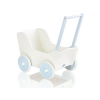 Poppenwagen van Hout met Dekentje Wit Blauw