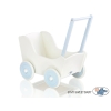 Poppenwagen van Hout met Dekentje Wit Blauw