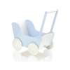 Poppenwagen van Hout met Dekentje Wit Blauw