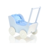 Poppenwagen van Hout met Dekentje Wit Blauw