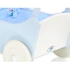 Poppenwagen van Hout met Dekentje Wit Blauw
