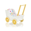 Poppenwagen van Hout met Dekentje Wit Geel
