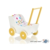 Poppenwagen van Hout met Dekentje Wit Geel