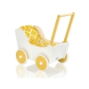 Poppenwagen van Hout met Dekentje Wit Geel