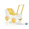 Poppenwagen van Hout met Dekentje Wit Geel